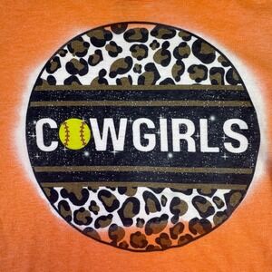 Abilene, Kansas Women's Cowgirls Softball Leopard Print Orange‎ T-Shirt Medium